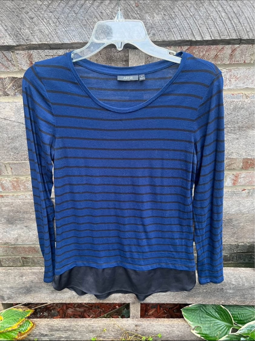 Apt. 9 Blue and Black Striped Long-Sleeve Scoop Neck Top